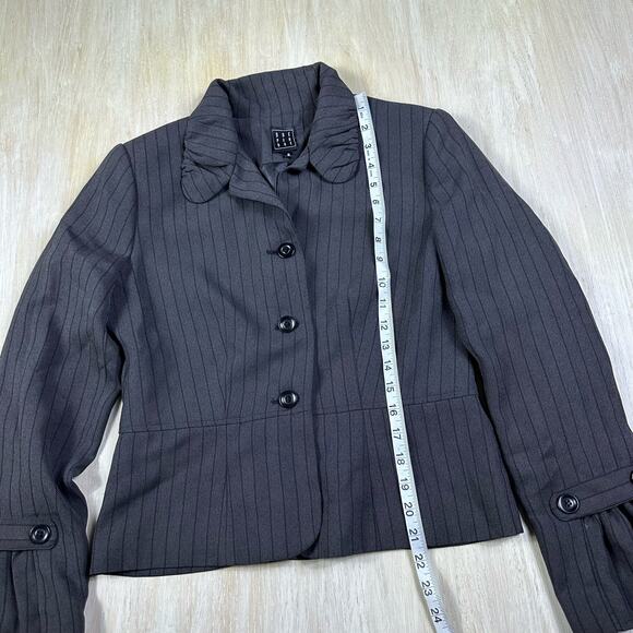 Due Per Due Ruffle Collar Pin Striped Elegant Office Wear Chic Blazer Jacket 8 - Picture 13 of 13